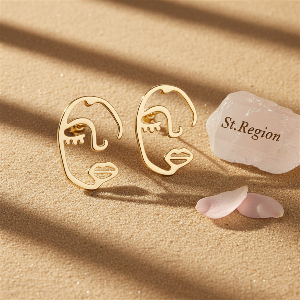 18K Gold-Plated Abstract Face Stud Earrings - Street Region