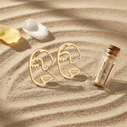 18K Gold-Plated Abstract Face Stud Earrings - Street Region