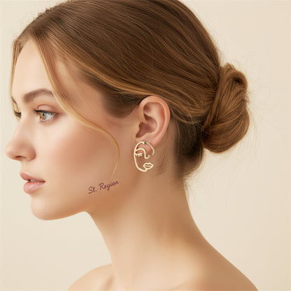18K Gold-Plated Abstract Face Stud Earrings - Street Region