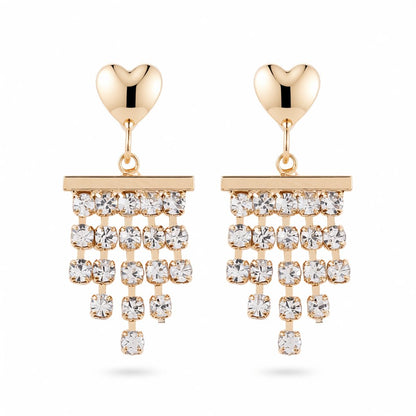Cubic Zirconia and 18K Gold-Plated Heart Tassel Drop Earrings, gold drop earrings for women, side view