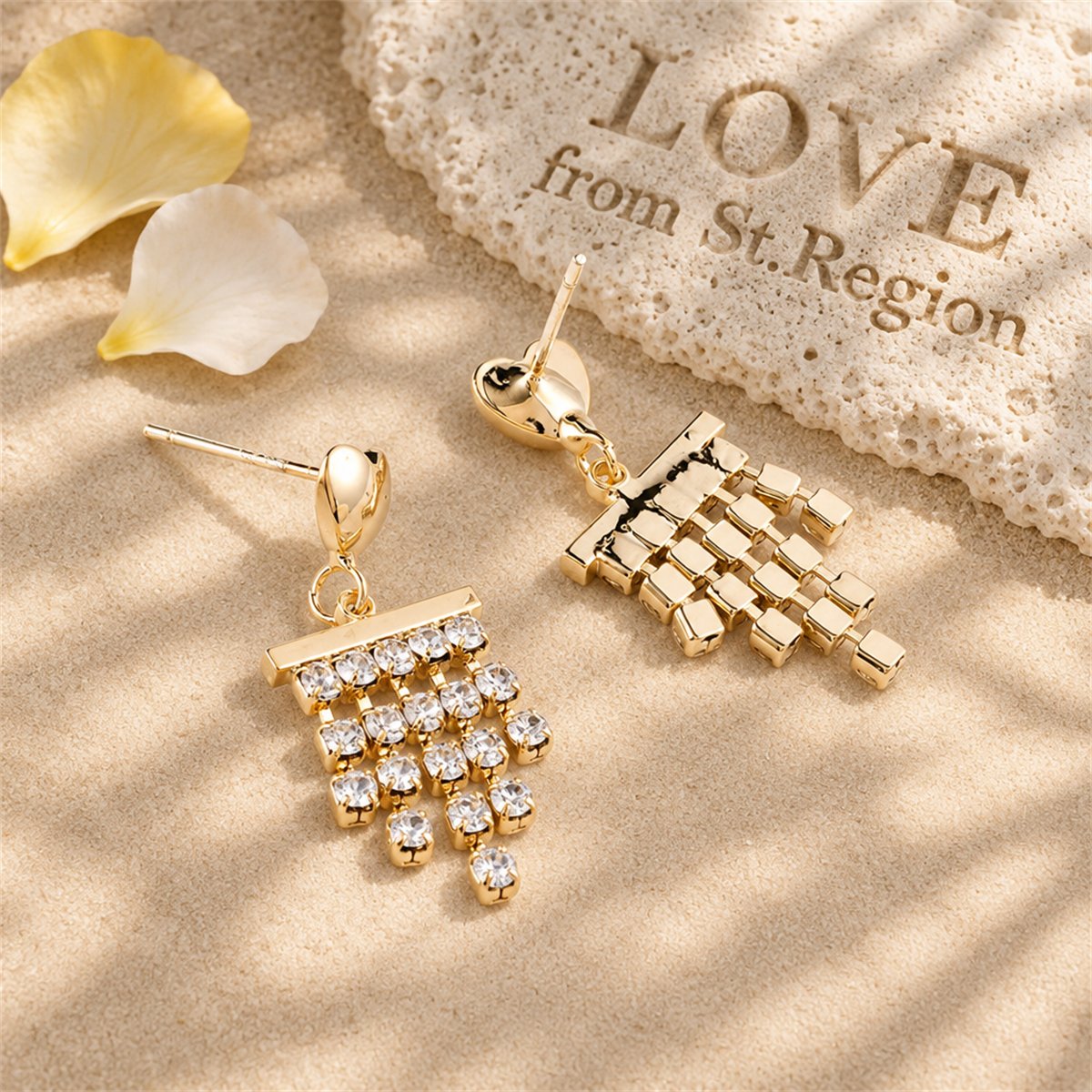 Cubic Zirconia and 18K Gold-Plated Heart Tassel Drop Earrings, gold drop earrings for women, lifestyle look