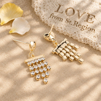 Cubic Zirconia and 18K Gold-Plated Heart Tassel Drop Earrings, gold drop earrings for women, lifestyle look