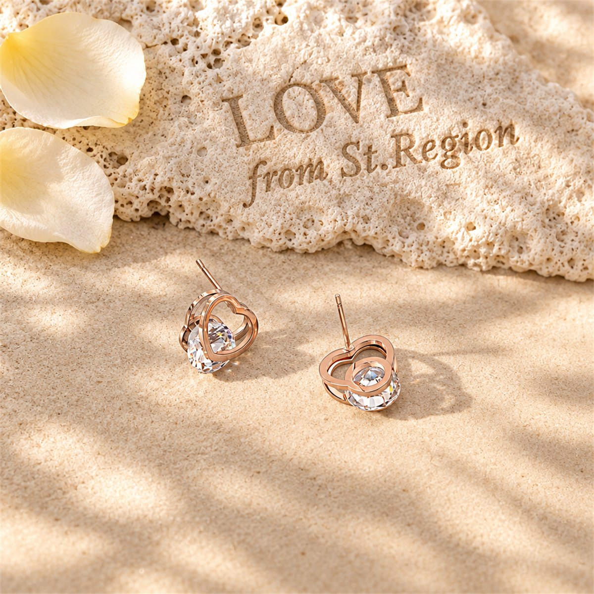 Crystal and 18K Rose Gold-Plated Open-Heart Stud Earrings, rose gold stud earrings for women, lifestyle look