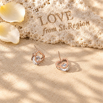 Crystal and 18K Rose Gold-Plated Open-Heart Stud Earrings, rose gold stud earrings for women, lifestyle look
