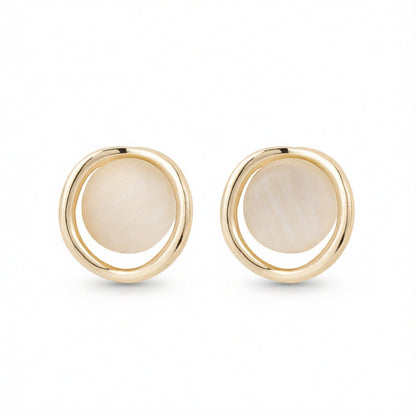 Cats Eye and 18K Gold-Plated Round Stud Earrings, gold stud earrings for women, botanical inspired, side view