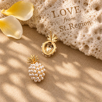 Pearl and 18K Gold-Plated Pineapple Stud Earrings, gold stud earrings for women, vintage-inspired design, lifestyle look