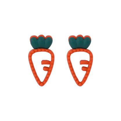 Orange Enamel and 18K Gold-Plated Carrot Stud Earrings, gold stud earrings for women, botanical inspired, styled look
