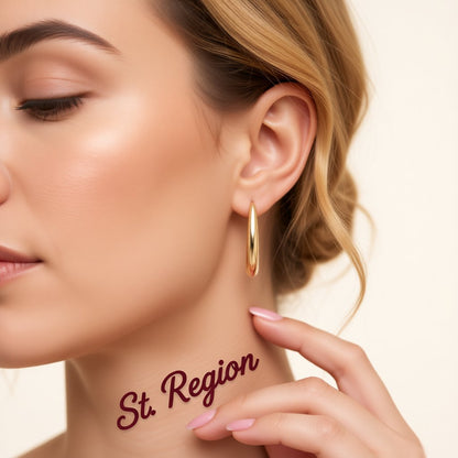 18K Gold-Plated Oval Hoop Earrings, gold huggie earrings, botanical inspired, styled look