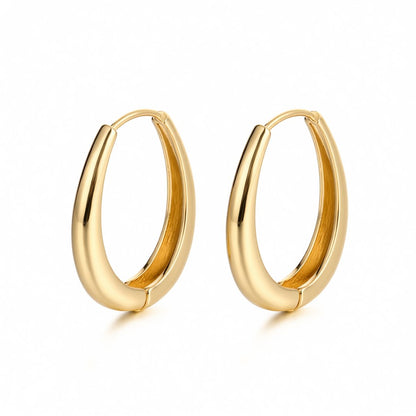 18K Gold-Plated Oval Hoop Earrings, gold huggie earrings, botanical inspired, side view