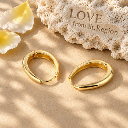 18K Gold-Plated Oval Hoop Earrings, gold huggie earrings, botanical inspired, lifestyle look