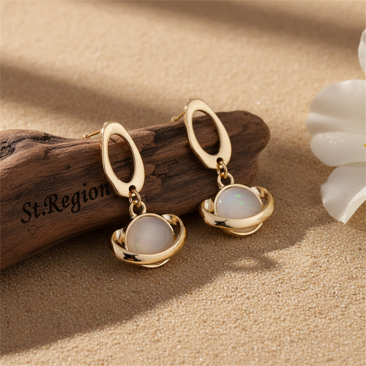 18K Gold-Plated & Cateye Planet Drop Earrings - Street Region