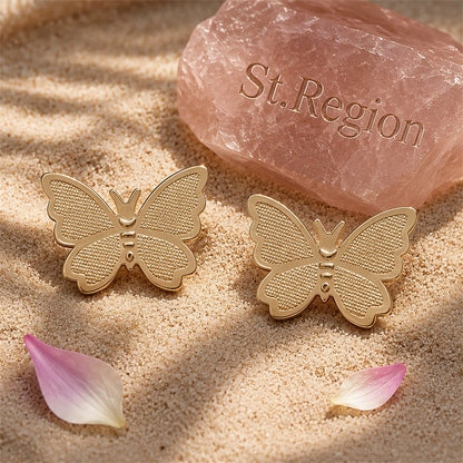 18K Gold-Plated Butterfly Stud Earrings, gold stud earrings for women, elegant gift for her, detail close-up