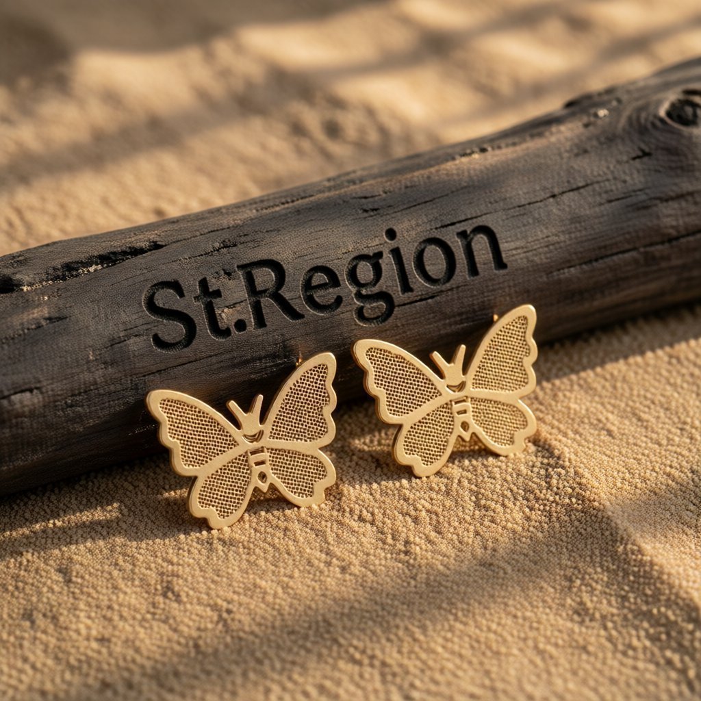 18K Gold-Plated Butterfly Stud Earrings, gold stud earrings for women, elegant gift for her, front view