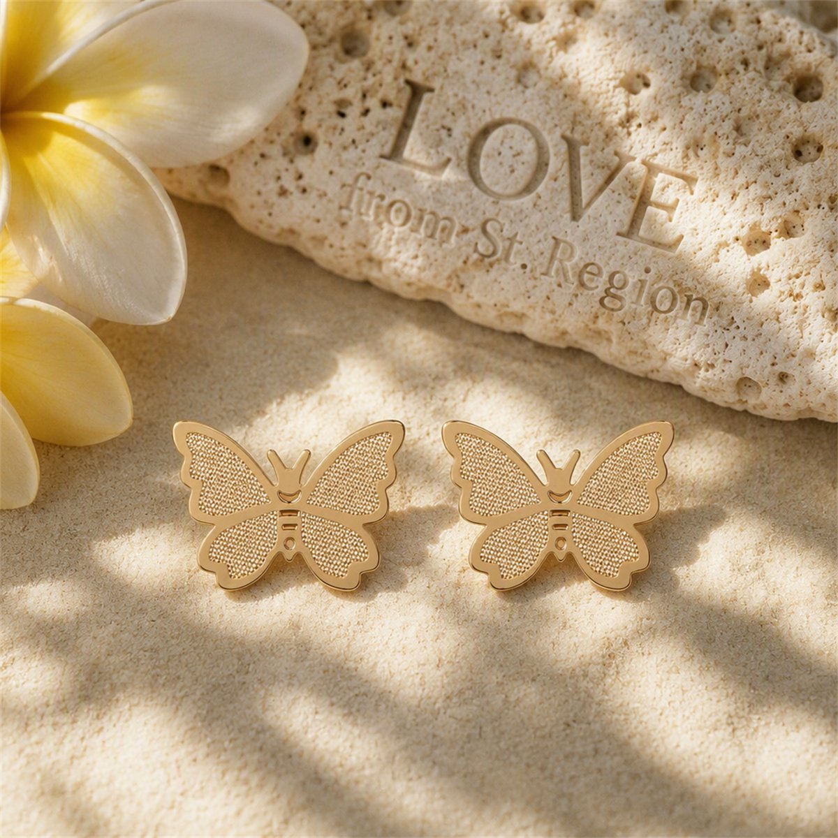 18K Gold-Plated Butterfly Stud Earrings, gold stud earrings for women, elegant gift for her, lifestyle look