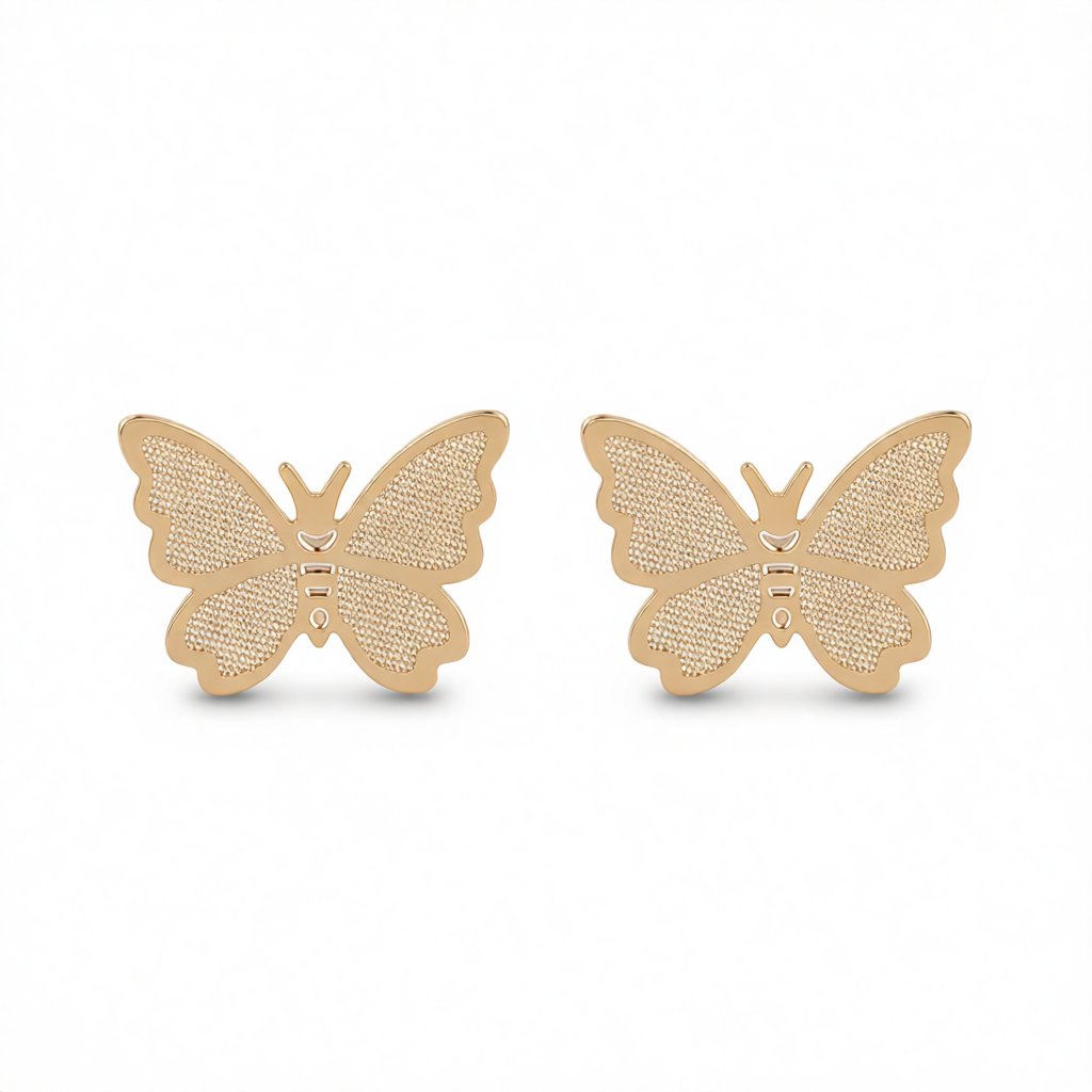 18K Gold-Plated Butterfly Stud Earrings, gold stud earrings for women, elegant gift for her, side view