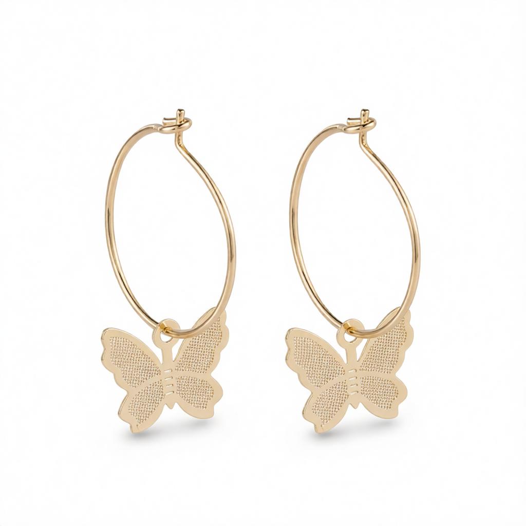 18K Gold-Plated Butterfly Huggie Earrings, gold huggie earrings, dainty minimalist design, side view