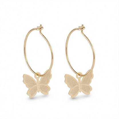 18K Gold-Plated Butterfly Huggie Earrings, gold huggie earrings, dainty minimalist design, side view