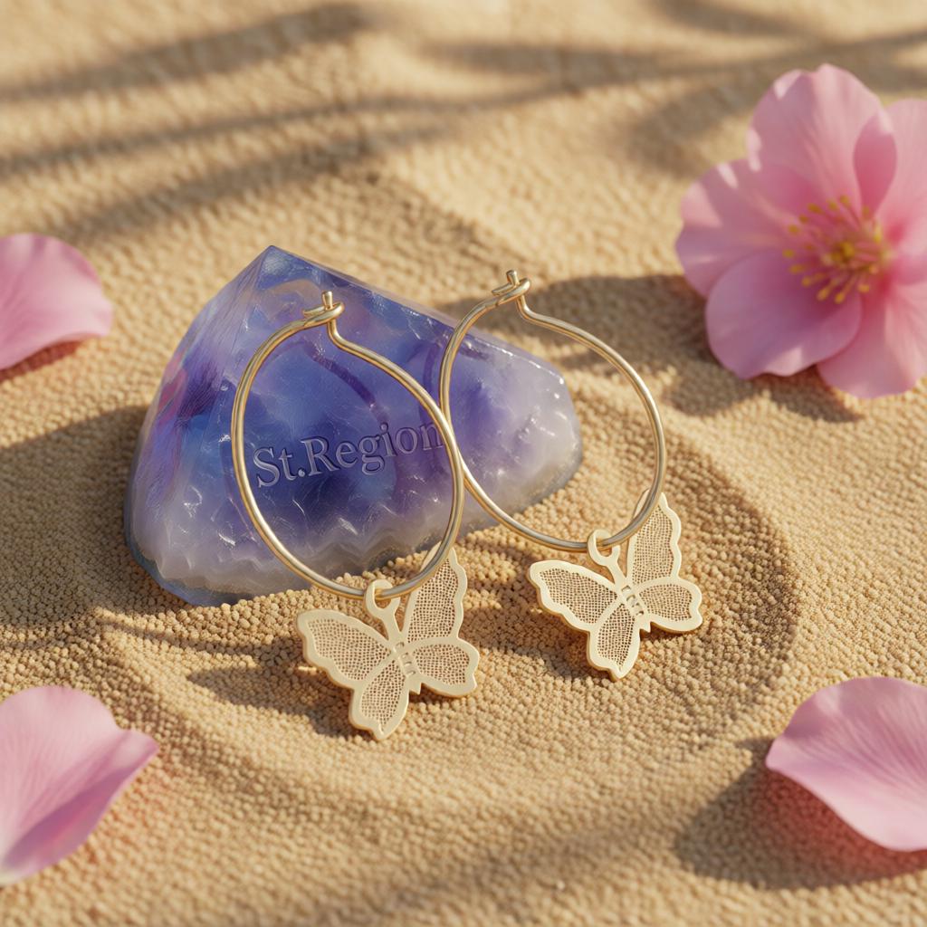 18K Gold-Plated Butterfly Huggie Earrings, gold huggie earrings, dainty minimalist design, detail close-up