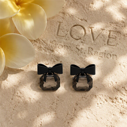 Black Crystal Bow Stud Earrings, stud earrings for women, dainty minimalist design, lifestyle look
