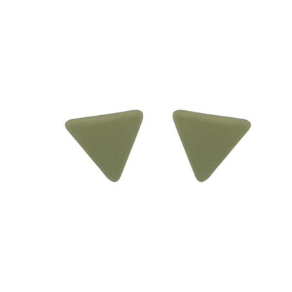 Green Enamel and Silver-Plated Triangle Stud Earrings, silver stud earrings for women, dainty minimalist design, side view