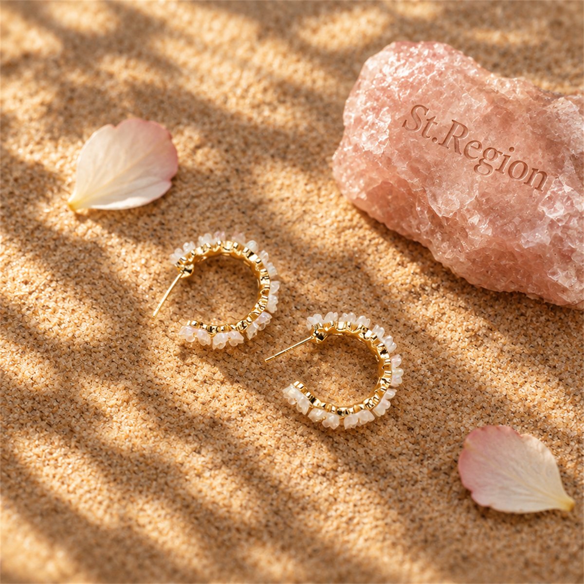 White Acrylic & 18K Gold-Plated Flower Huggie Earrings