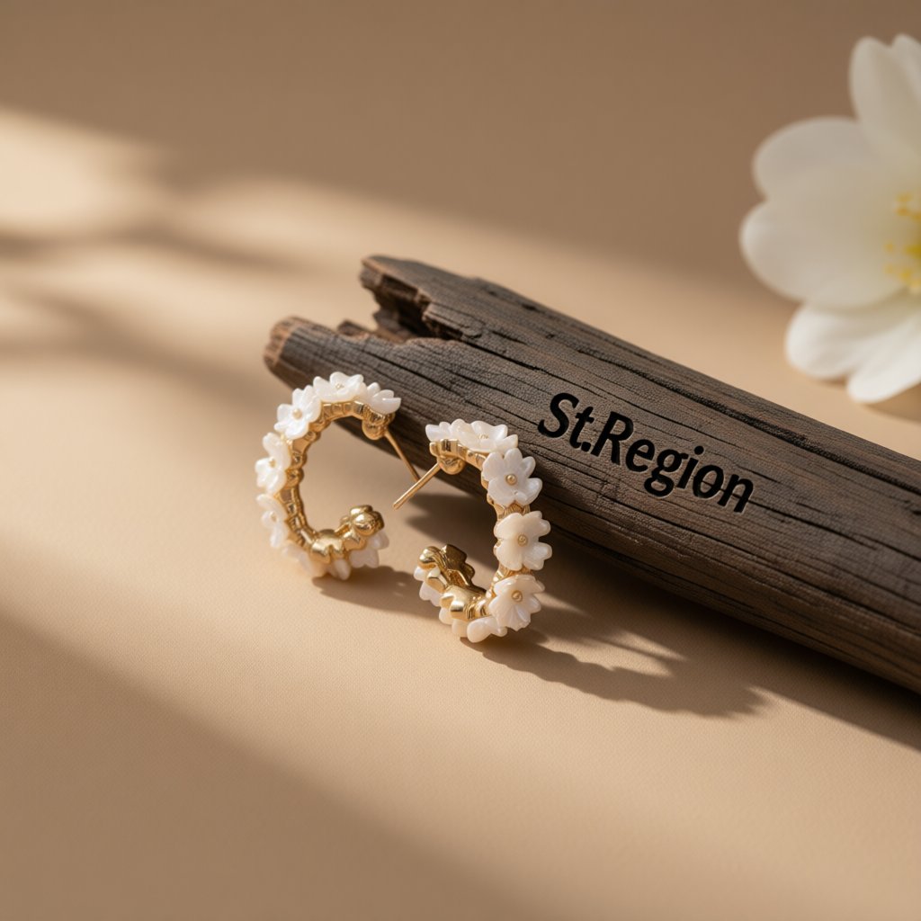 White Acrylic & 18K Gold-Plated Flower Huggie Earrings