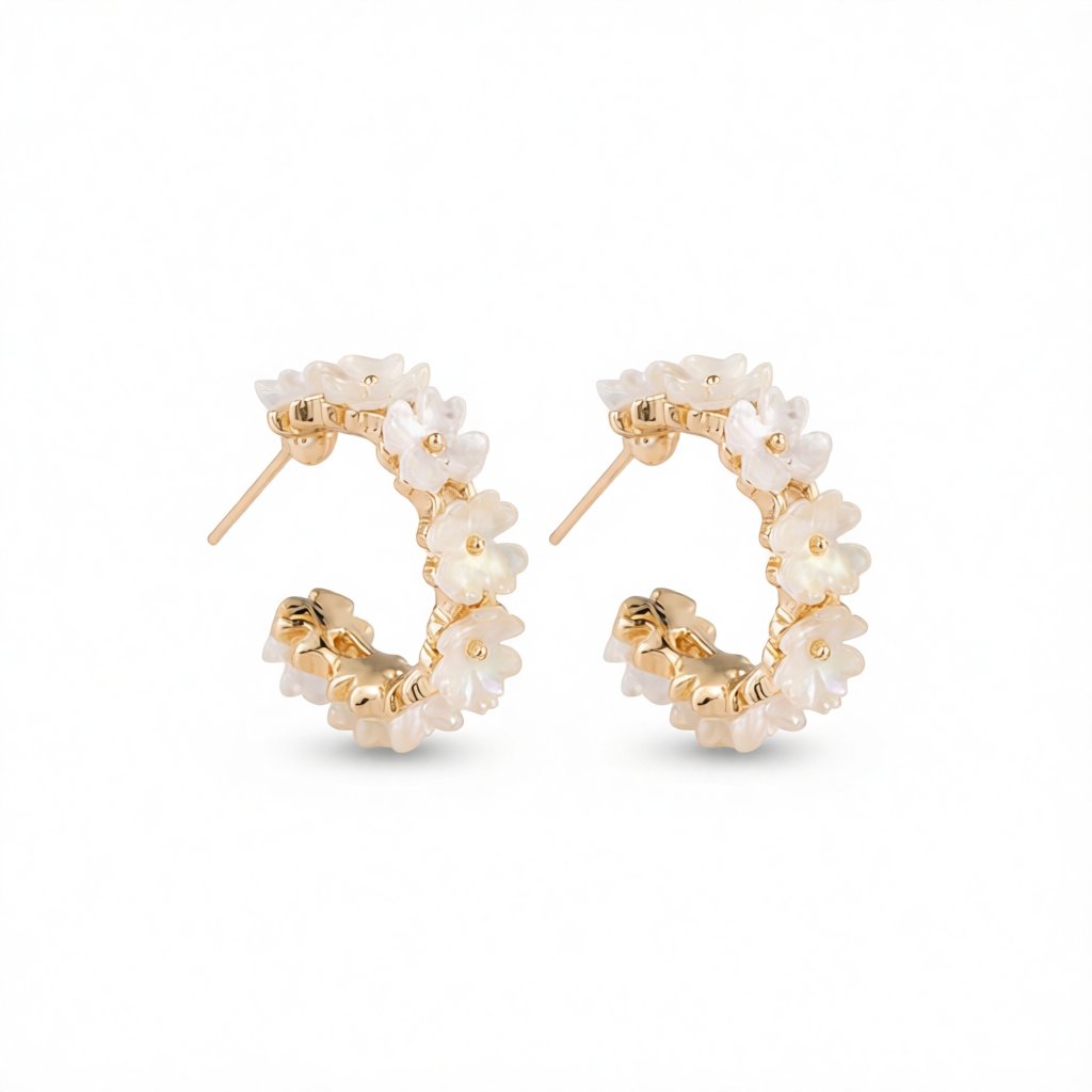 White Acrylic & 18K Gold-Plated Flower Huggie Earrings