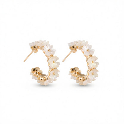 White Acrylic & 18K Gold-Plated Flower Huggie Earrings