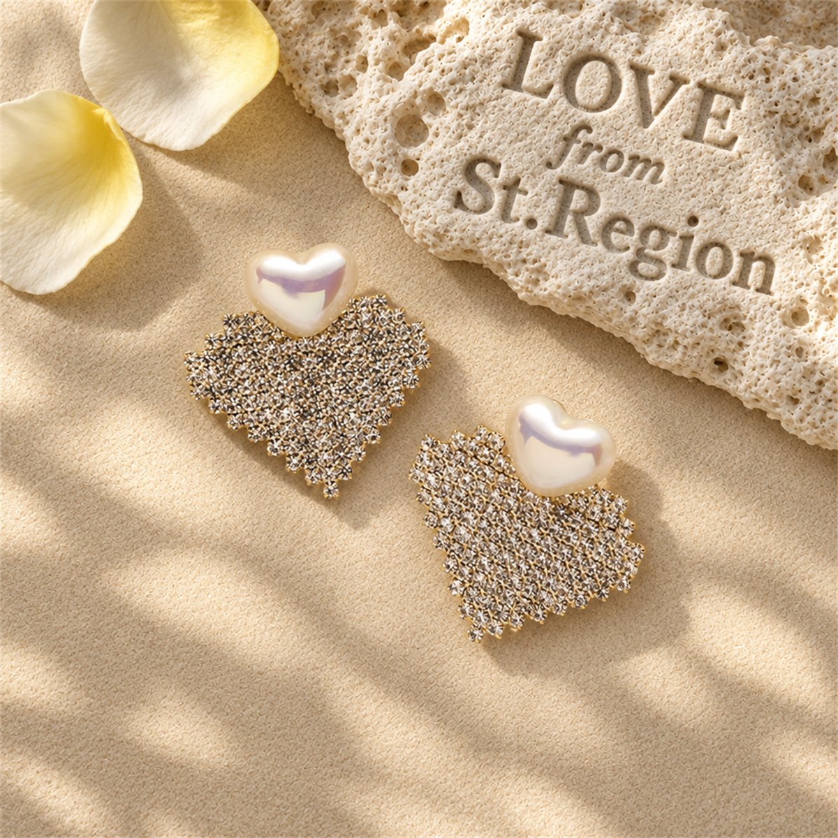 Pearl and 18K Gold-Plated Cubic Zirconia-Accent Heart Drop Earrings, gold drop earrings for women, lifestyle look