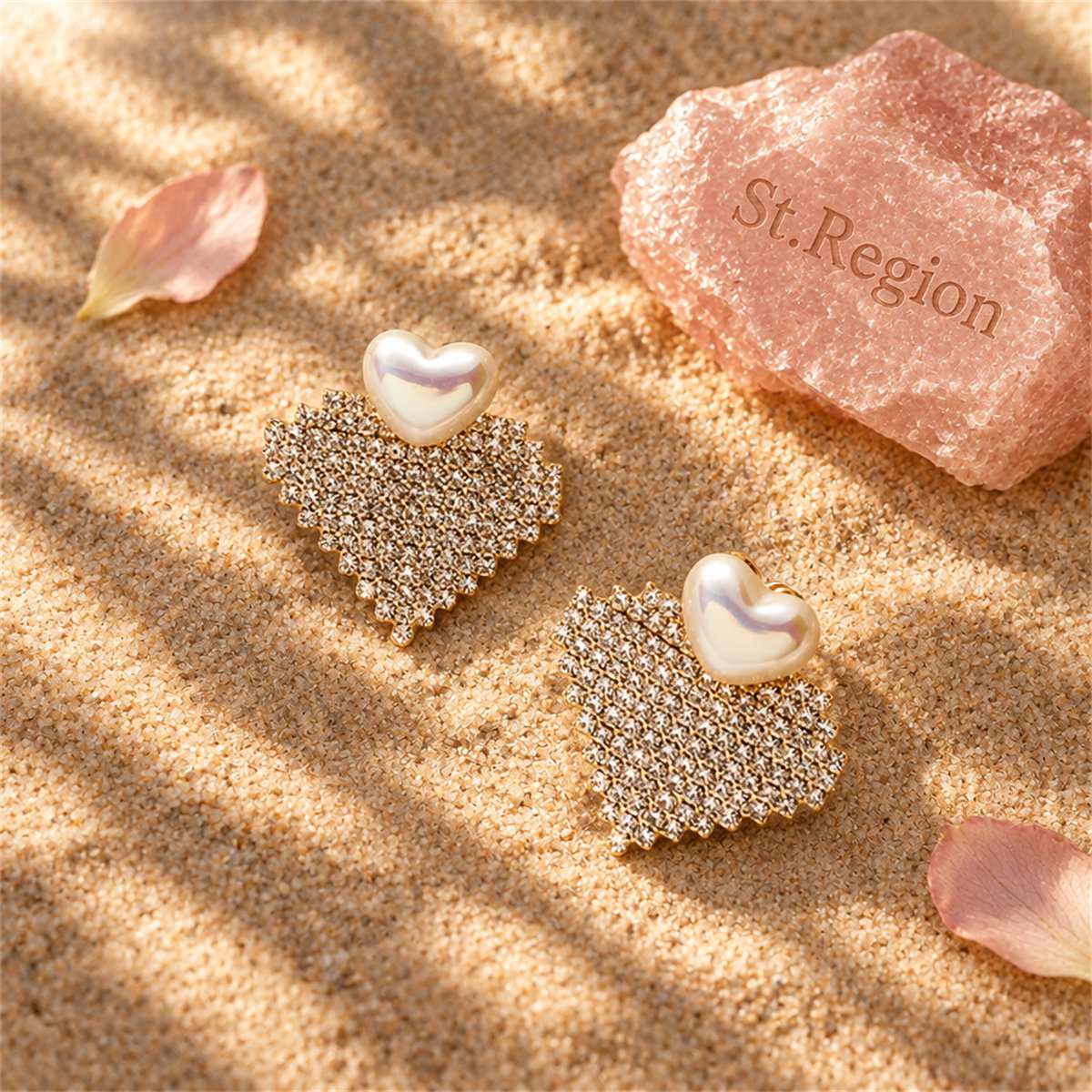 Pearl and 18K Gold-Plated Cubic Zirconia-Accent Heart Drop Earrings, gold drop earrings for women, detail close-up