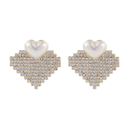 Pearl and 18K Gold-Plated Cubic Zirconia-Accent Heart Drop Earrings, gold drop earrings for women, side view