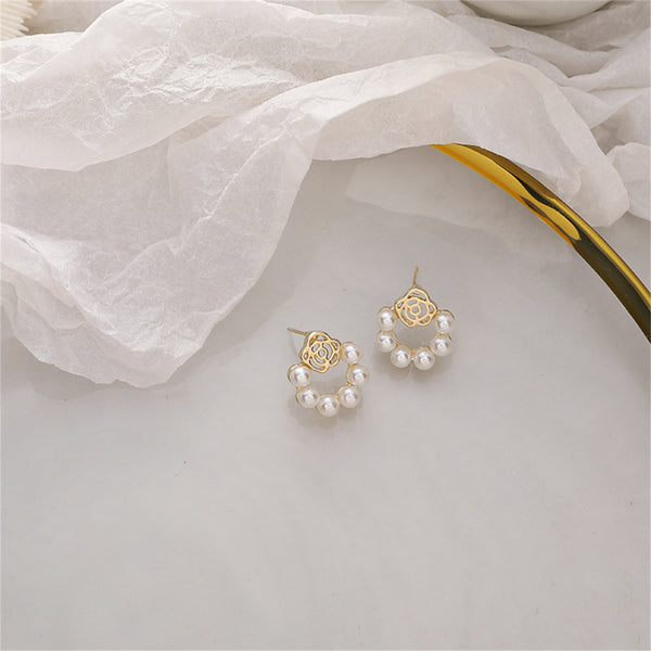 Pearl & 18k Gold-Plated Lotus Wreath Stud Earrings
