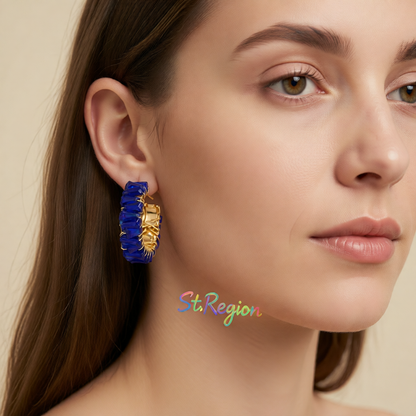 Blue Acrylic & 18K Gold-Plated C-Shape Stud Earrings