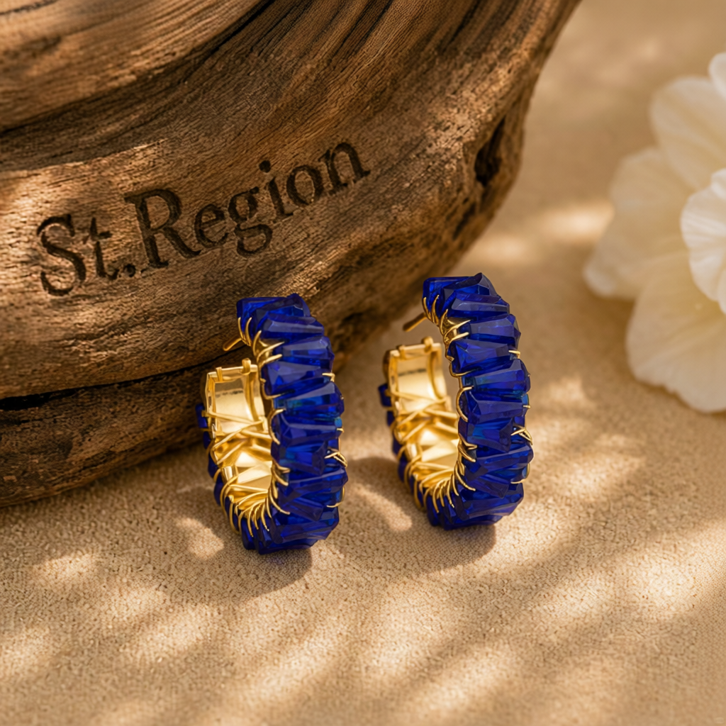Blue Acrylic & 18K Gold-Plated C-Shape Stud Earrings