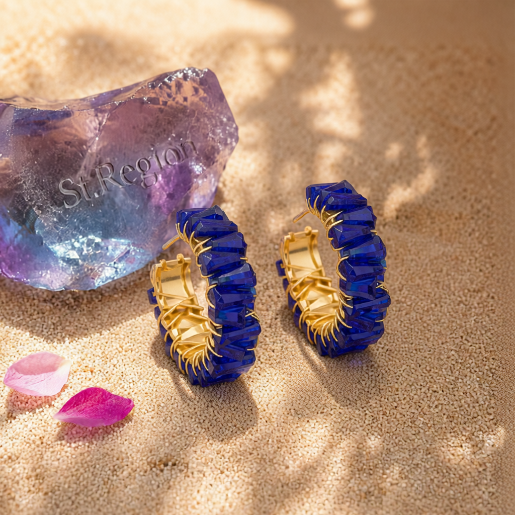 Blue Acrylic & 18K Gold-Plated C-Shape Stud Earrings