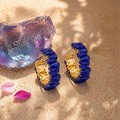 Blue Acrylic & 18K Gold-Plated C-Shape Stud Earrings