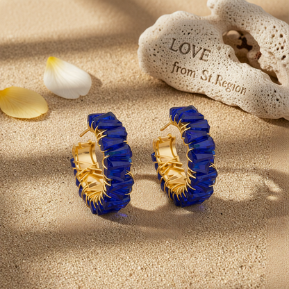 Blue Acrylic & 18K Gold-Plated C-Shape Stud Earrings