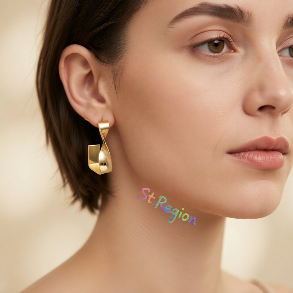 18K Gold-Plated Twisted Bar Huggie Earrings, gold huggie earrings, dainty minimalist design, styled look