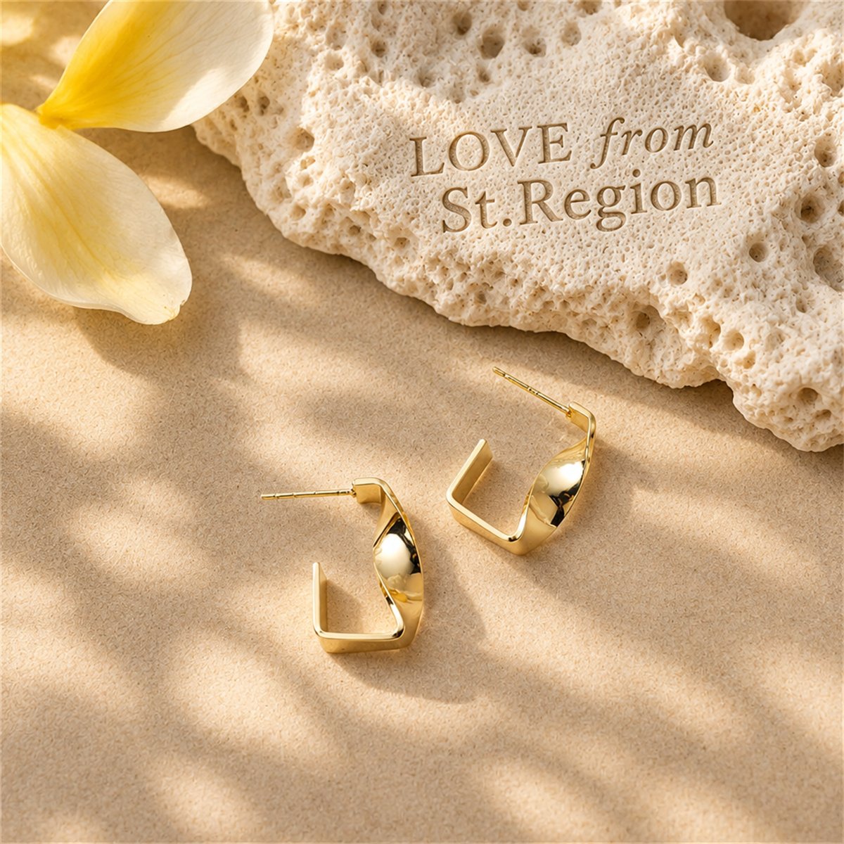 18K Gold-Plated Twisted Bar Huggie Earrings, gold huggie earrings, dainty minimalist design, lifestyle look