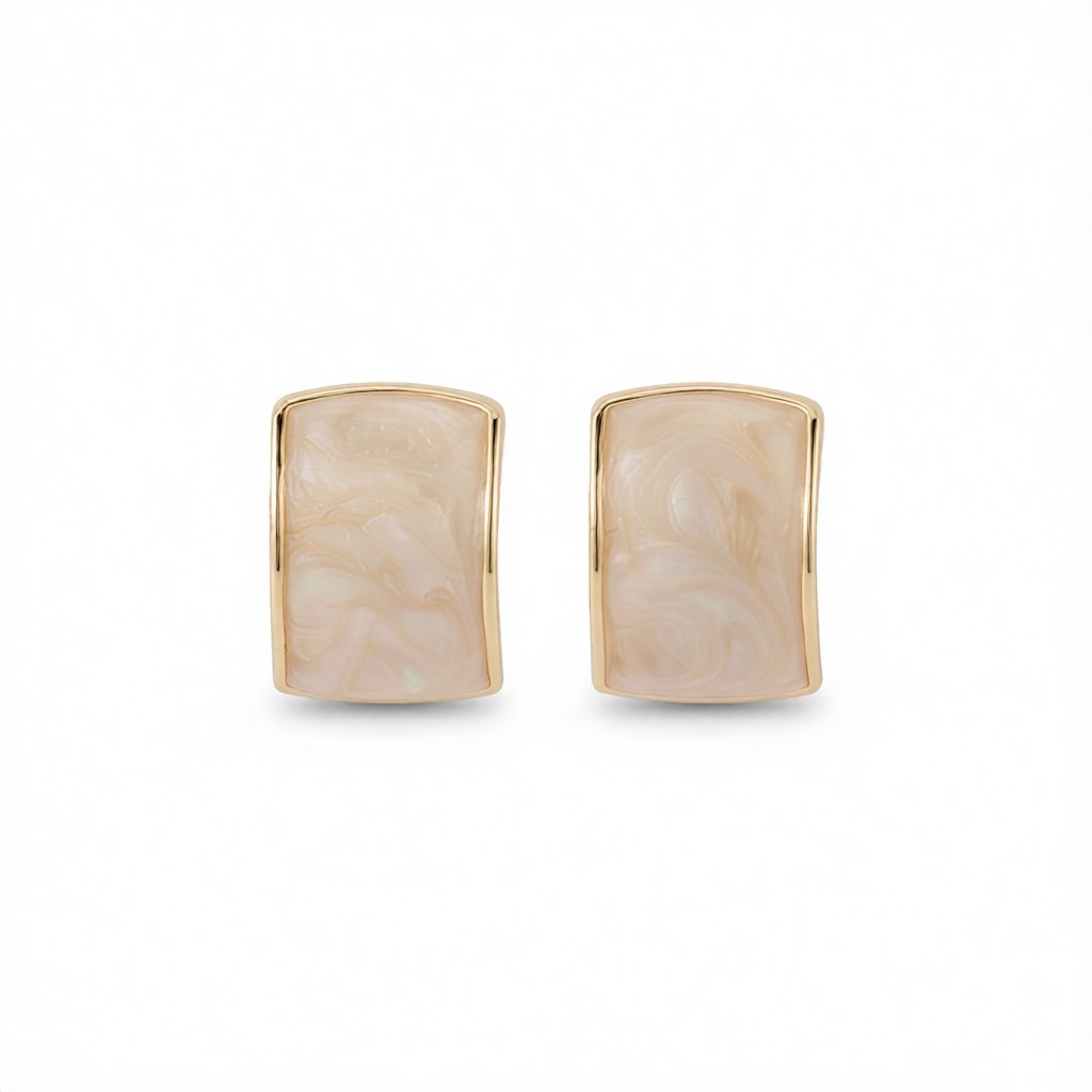 Beige Enamel and 18K Gold-Plated Curved Stud Earrings, gold stud earrings for women, vintage-inspired design, side view