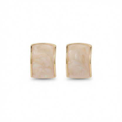 Beige Enamel and 18K Gold-Plated Curved Stud Earrings, gold stud earrings for women, vintage-inspired design, side view