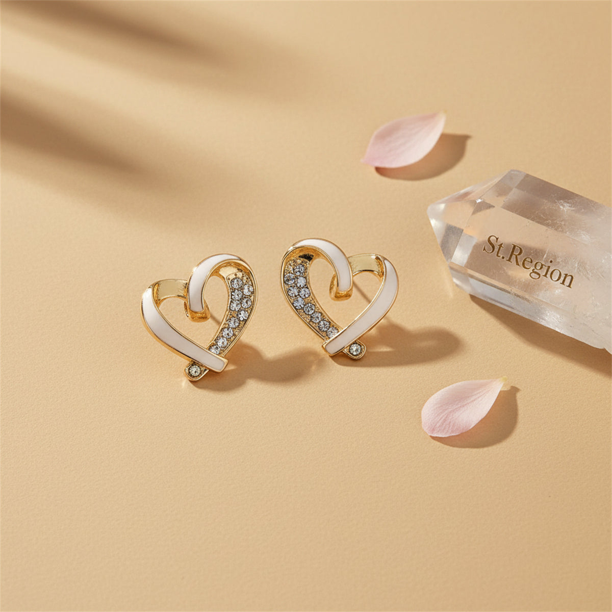 18K Gold-Plated & Cubic Zirconia Open Heart Stud Earring - Street Region