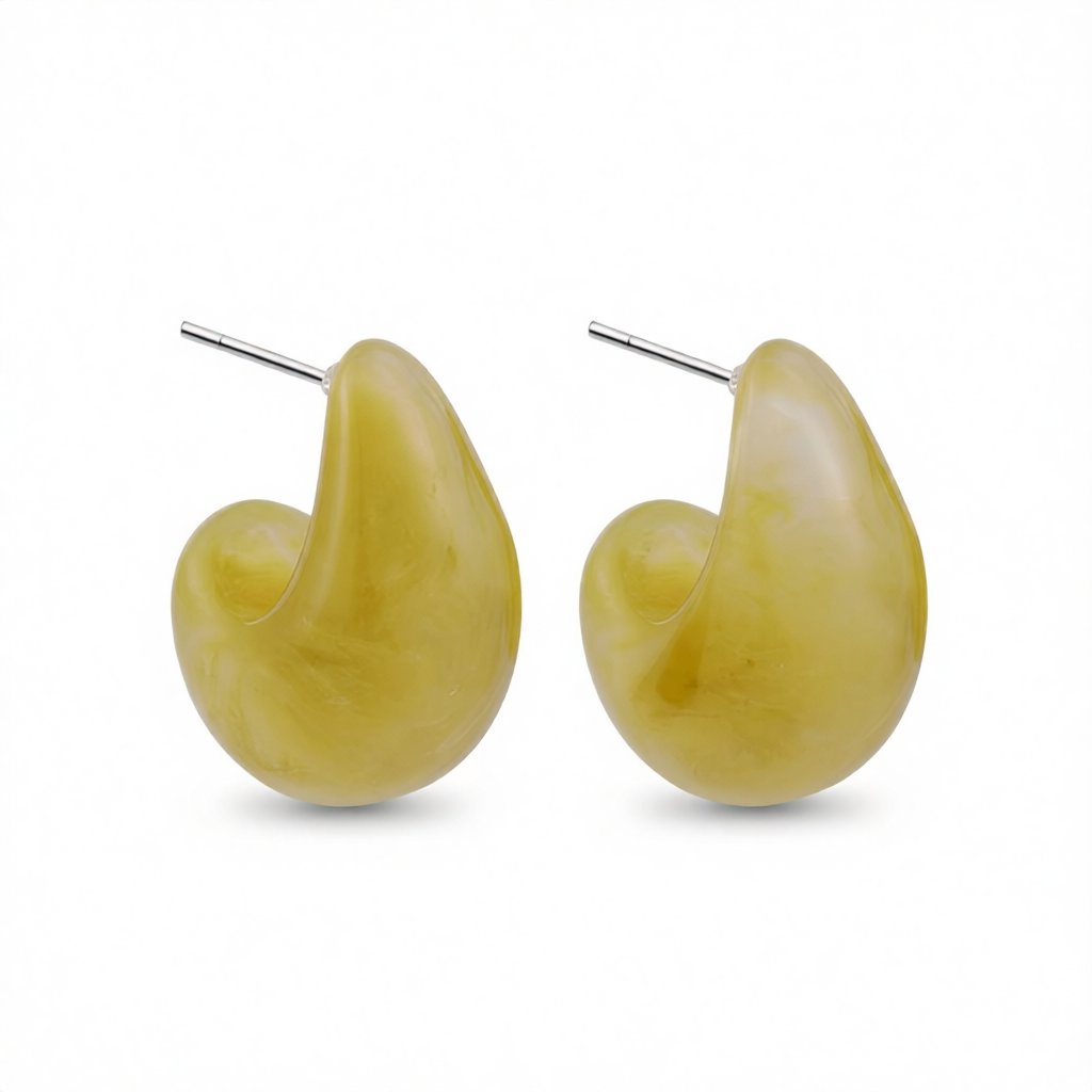 Green Tonal Swirl Curved Huggie Earrings, stud earrings for women, elegant gift for her, side view