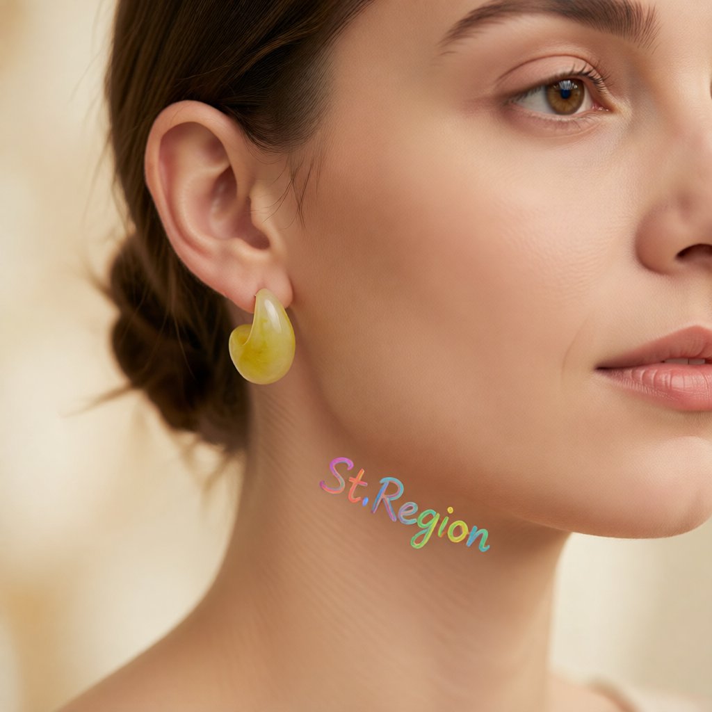 Green Tonal Swirl Curved Huggie Earrings, stud earrings for women, elegant gift for her, styled look