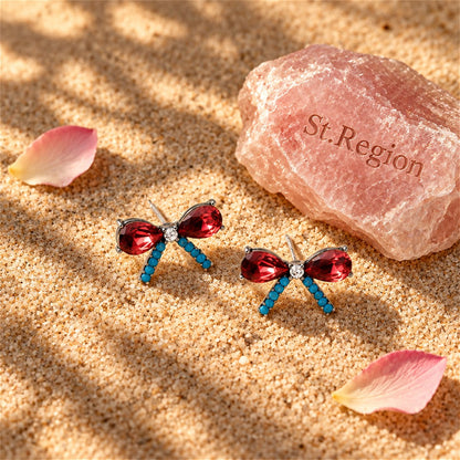 Red Crystal and Cubic Zirconia Bow Stud Earrings, stud earrings for women, elegant gift for her, detail close-up