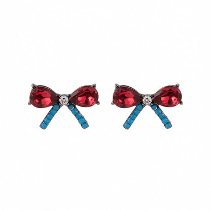 Red Crystal and Cubic Zirconia Bow Stud Earrings, stud earrings for women, elegant gift for her, side view
