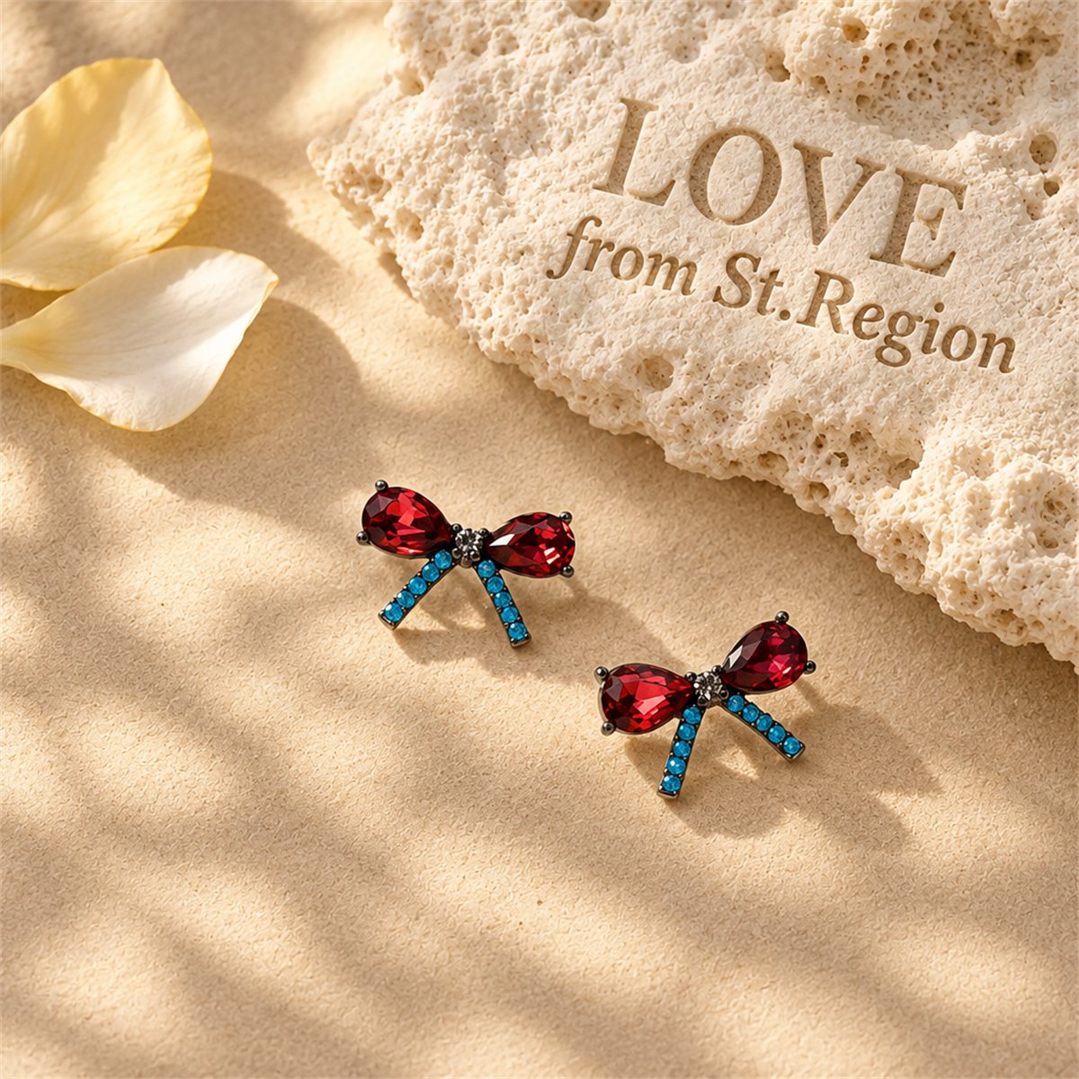 Red Crystal and Cubic Zirconia Bow Stud Earrings, stud earrings for women, elegant gift for her, lifestyle look