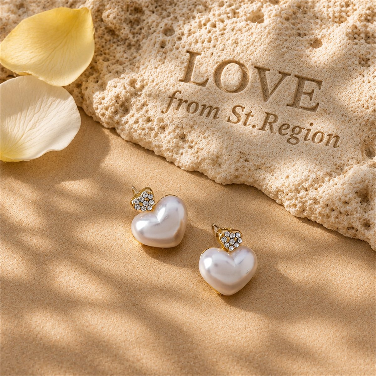 Pearl and Cubic Zirconia Heart Stud Earrings, stud earrings for women, botanical inspired, lifestyle look