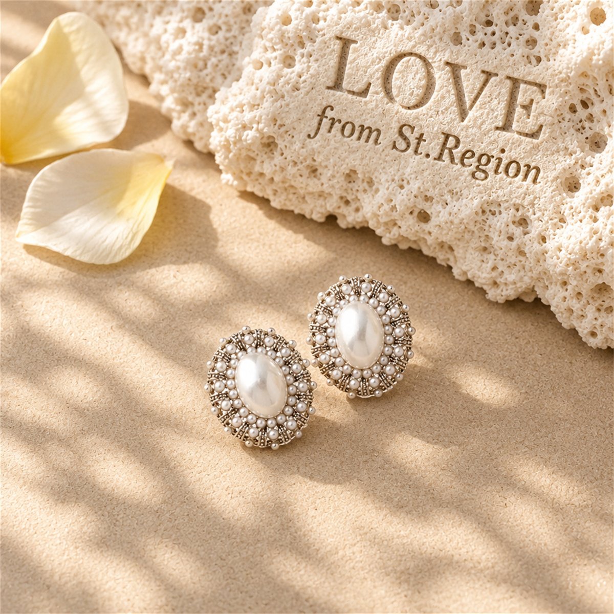 Pearl and Silver-Plated Oval Stud Earrings, silver stud earrings for women, vintage-inspired design, lifestyle look