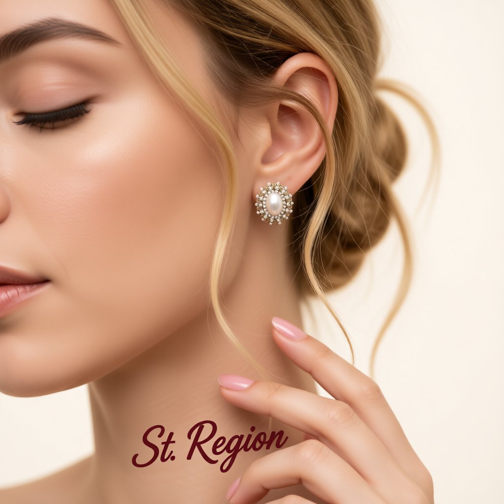 Pearl and Silver-Plated Oval Stud Earrings, silver stud earrings for women, vintage-inspired design, styled look